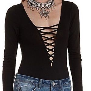 Black lace front bodysuit